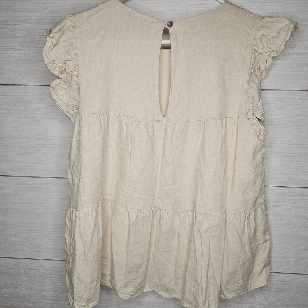 Pink Lily Cream Tiered Ruffle Cap Sleeve Babydoll Top Blouse  Womens Medium - Picture 7 of 7